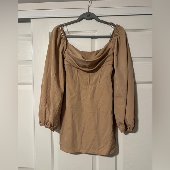 Princess Polly Corset Milkmaid Beige Brown Mini Balloon Sleeve Dress Cottagecore - Picture 3 of 6